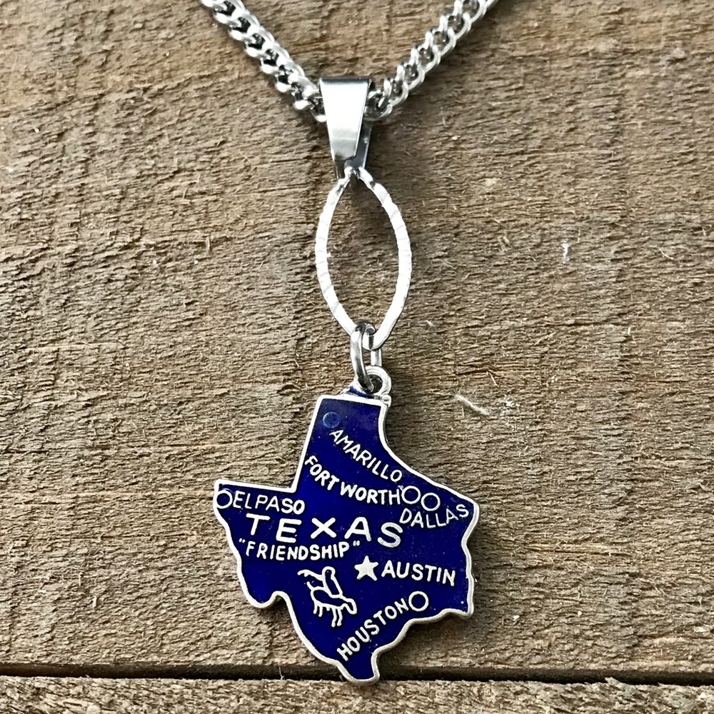 🆕 Texas Pendant Necklace Vintage Enamel/Stainless Steel - Picture 2 of 4